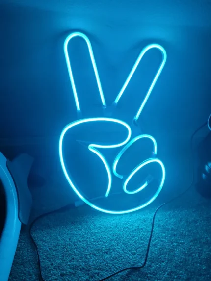 Cyan Blue Neon Peace Sign LED Wall Decor.