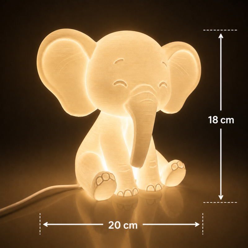 Cute Elephant LED Night Lamp for Kids Room Decor | Animal Table Lamp | Kawaii Bedside Light for Bedroom, Nursery & Gifts