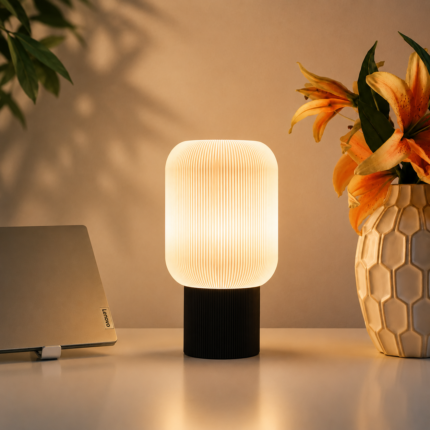 Modern Warm White Ribbed Table Lamp for Bedroom, Living Room & Office Desk | Minimalist Ambient Night Light