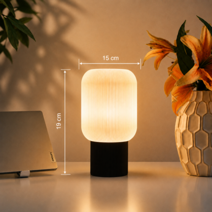 Modern Warm White Ribbed Table Lamp for Bedroom, Living Room & Office Desk | Minimalist Ambient Night Light