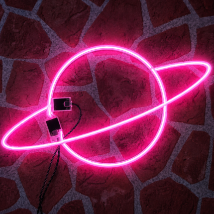 Modern LED Neon Planet Wall Light | Creative Saturn Shape Neon Sign for Room Decor, Cafe, Bedroom & Office