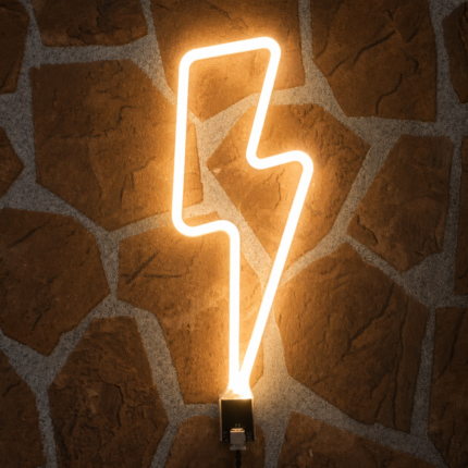 Modern LED Neon Lightning Bolt Wall Light | Creative Thunder Shape Neon Sign for Room Decor, Cafe, Bedroom & Office