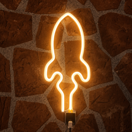 Modern LED Neon Rocket Wall Light | Creative Rocket Shape Neon Sign for Room Decor, Cafe, Bedroom & Office
