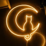 Moon Cat Neon Light 3D Printed Wall Decor | LED Crescent Moon Cat Neon Sign for Bedroom Gaming Room Cafe Home Decor | Modern Acrylic LED Night Light for Kids Teens Cat Lovers Gift