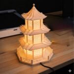 Japanese Pagoda Style LED Table Lamp for Home Decor Night Light Decorative Asian Temple Lamp 3D Printed Desk Lamp for Bedroom Living Room Office Gift Item
