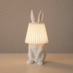 Bunny Rabbit 3D Printed Table Lamp with Pleated Shade for Bedroom Decor Cute Animal Night Light Minimalist Home Office Desk Lamp Gift for Kids Girls Women Modern Decorative Lighting